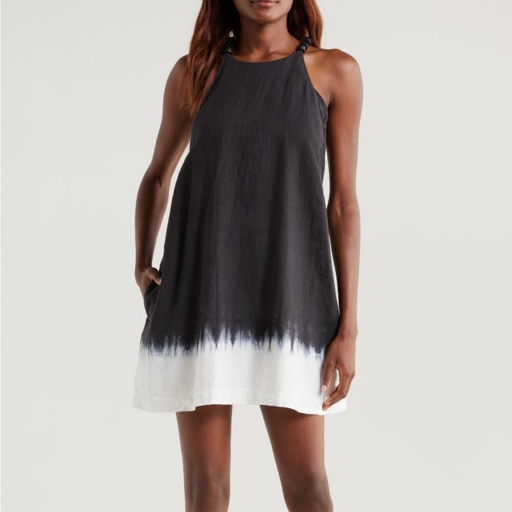 Staud Cabo Linen Dip Dye Mini Dress Sleeveless With Pockets Blue Size XS NWOT